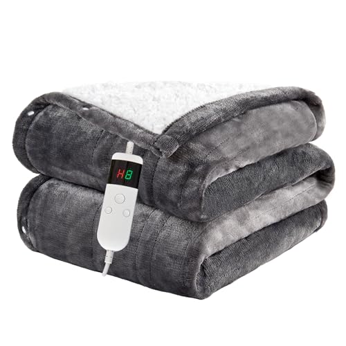 Cushious Manta eléctrica con apagado automático, 130 x 180 cm, 10 niveles de calor hasta 8 horas, temporizador de apagado automático, protección contra sobrecalentamiento, lavable a máquina, manta