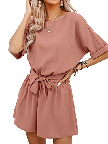 CUPSHE Damen Jumpsuit Rundhals Kurzarm Rückenschlitz Weites bein Kurz...