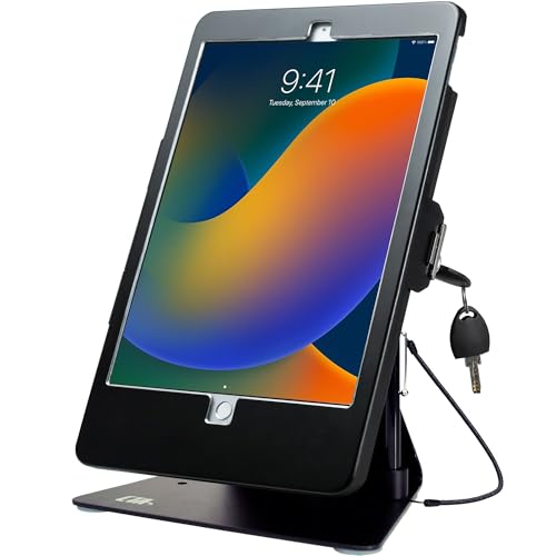 Image of Desktop Anti-Theft Stand - CTA Kiosk Stand with Stylus, Tether, and Aluminum Enclosure for iPad 7th / 8th / 9th Gen 10.2, inch iPad Air 3, & iPad Pro 10.7 inch and More (PAD-DASB) - Black