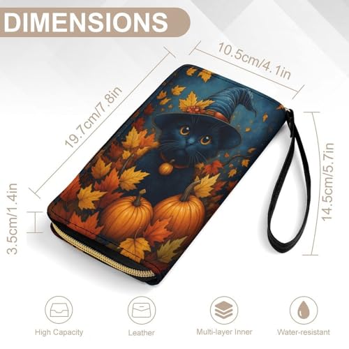 Autumn Cat Pumpkins Women's Wallet Wristlet Zipper Purse with Hand Strap Travel Credit Card Holder for Daily Use Gifts2