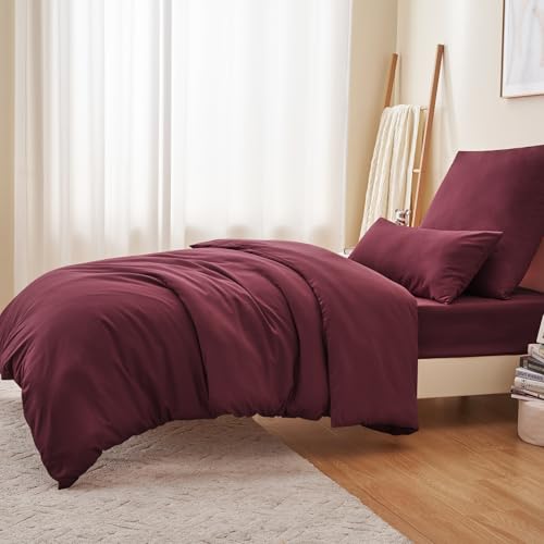 RUIKASI Bettwäsche 155x220 Rot 2teilig - Burgundy Mikrofaser Bettwäsche-Sets Oeko-TEX… – Ansicht 5