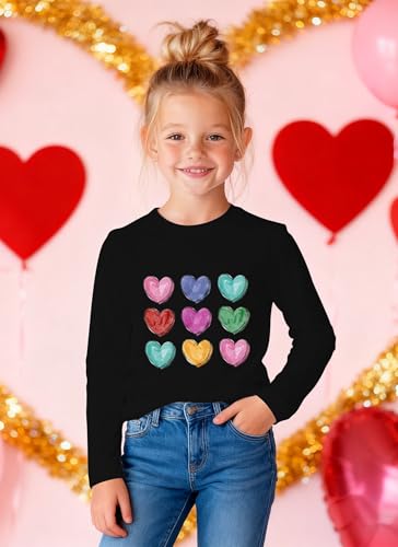 Image of Valentines Shirts for Girls Toddler Cute Love Heart Long Sleeve Casual Tee Tops
