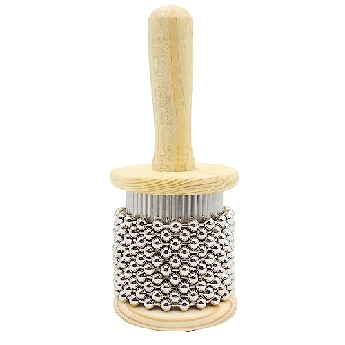 Wooden Cabasa Hand Shaker Pop Percussion Instrument, with Stainless Steel Breads Latin Percussion Instrument(2.5in)
