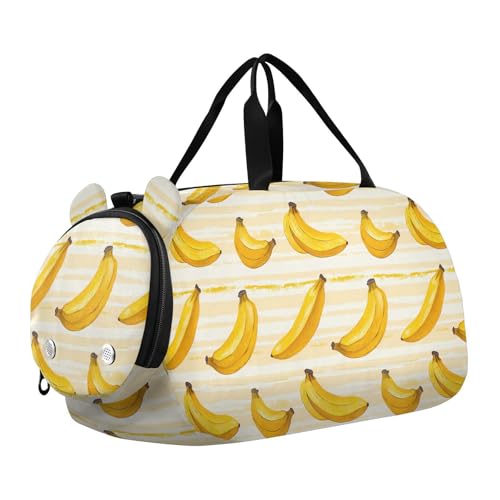 Duffle Bag for Boys or Girls with Shoes Compartment, Cute Yellow Banana Sports Travel Bag Overnight