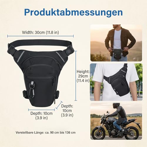 Beintasche Motorrad für Herren Damen - wasserdichte Oberschenkeltasche, Motorrad Tasche Motorrad Zubehör, Bauchtasche Erweiterbare Stauraum Verstellbare Beinriemen für Wandern Radfahren