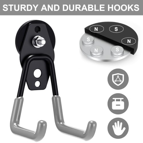 Image of Landhoow 10 Pcs Large Magnetic Hooks Heavy Duty Garage Magnet Hooks Strong Storage Utility Magnetic Hangers with Anti Slip Rubber Coating for Indoor and Outdoor Hanging (Grey)