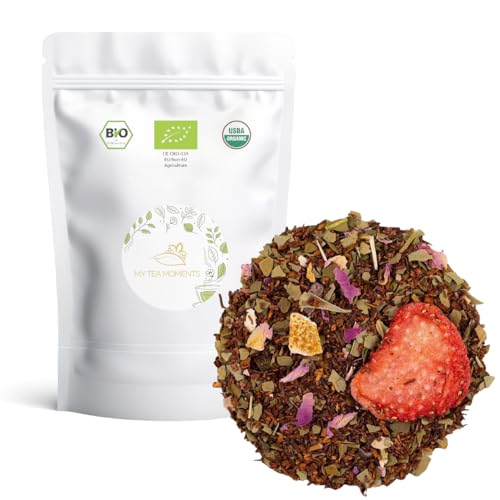 Mezcla Rooibos y Mate Tentación Afrutada a Granel 100 Gramos - My Tea Moments - Cultivo Sostenible - Ingredientes Naturales: Cacao, Chile, Fresa, Naranja, Rosa, Vainilla. (Grande, 200, gramo)