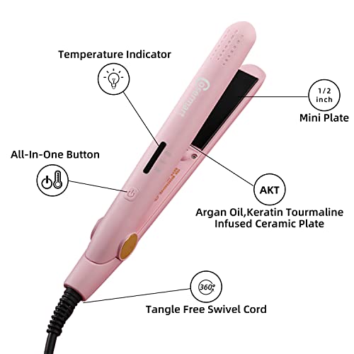 Cosermart Temperature Adjustable Ionic Titanium Ceramic Hair Straightener And Curler 2 In 1 - Dual Voltage Curling Bangs Flat Iron Great For Salon And Travel, Pink #TOP3