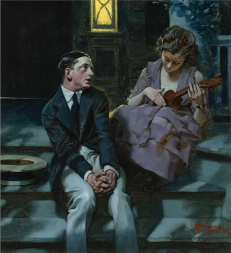 Norman Rockwell Ukulele Serenade affiche murale pour salon rétro et cosy 50x55cm