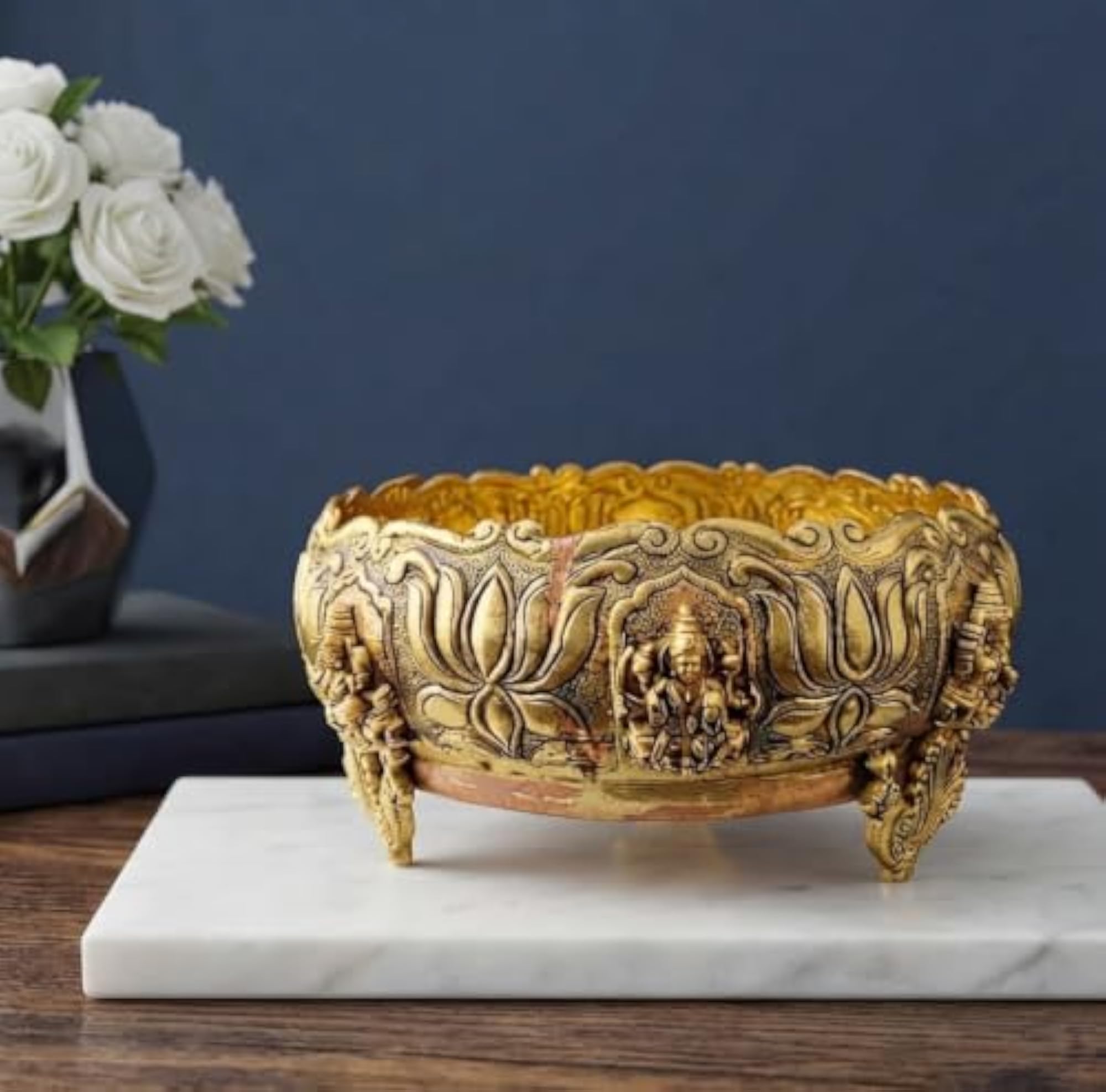 Pure Brass Ashtalakshmi Urli Bowl, Handcrafted Decorative Piece
