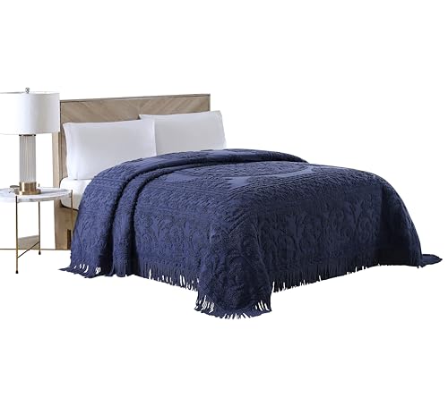 Image of Beatrice Home Fashions Medallion Full Cotton Chenille Bedspread, Navy