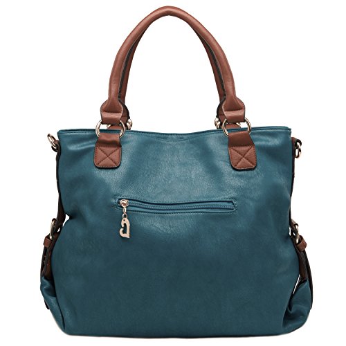 Mg Collection Thalia Handbag For Women, Dark Teal Leatherette Purse With Top Handle, Shoulder Straps And Decorative Tassel #TOP4