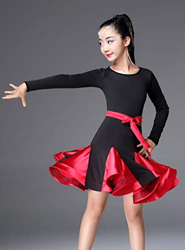 Girls Ballroom Dance Dress, Stretched Rumba Performance Dance Dress With Irregular Hem Skirts 13-15Y Red #TOP2
