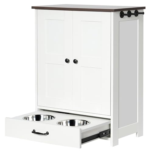 Dog Feeding Station with Storage & Stainless Bowls