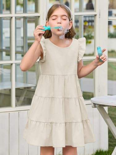 Haloumoning Girls Ruffle Sleeveless Tie Back Dresses Kids Summer Twirly Flowy Cute Sundress 5-14 Years4