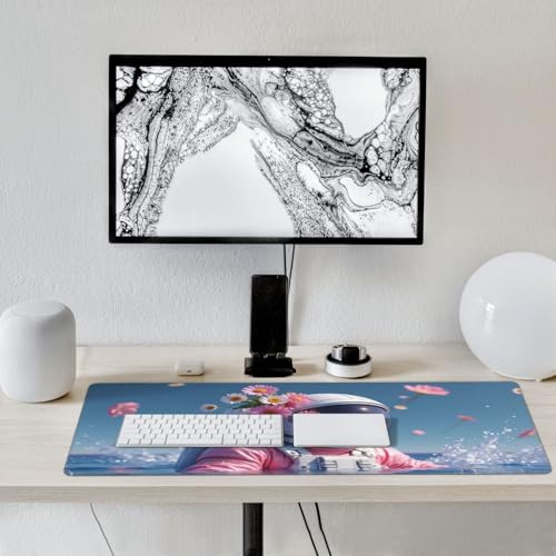 Tapis de souris de jeu imprimé fleurs roses avec bords cousus