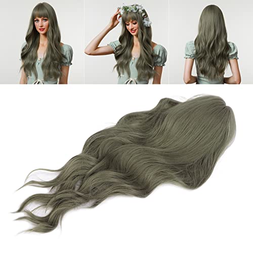 Cabelo Sintético, Cabelo Macio Verde, Pronto Para Usar Peruca Ondulada, Peruca De Fibra Sintética Re