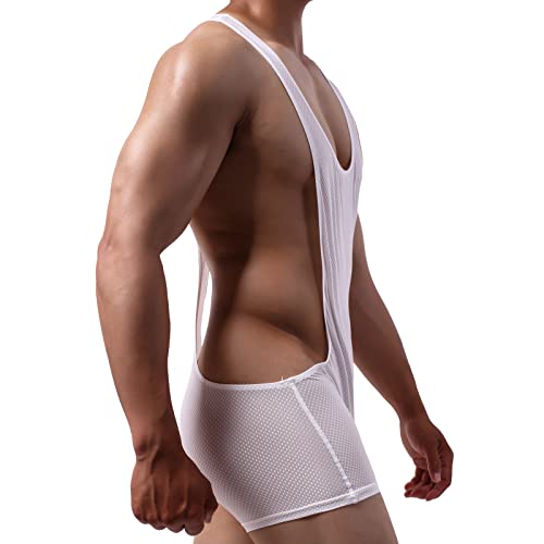 Qiati Mens Athletic Supporters Breathable Wrestling Boxers One Piece Bodywear Jumpsuit Underwear Singlet Basic Layer Leotard #TOP2