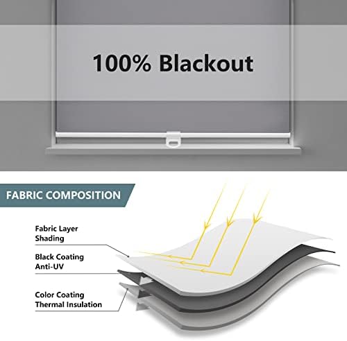 AOSKY Cordless Roller Shades Blackout Blinds for Windows Room Darkening Rolled Up Shades with Spring System, UV Protection Window Shades Door Blinds for Home 25" W x 72" H (64W x 183H cm),Grey - 3