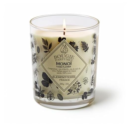 Element-Terre Bougie 200 Grammes, 50 Heures Parfum Monoï