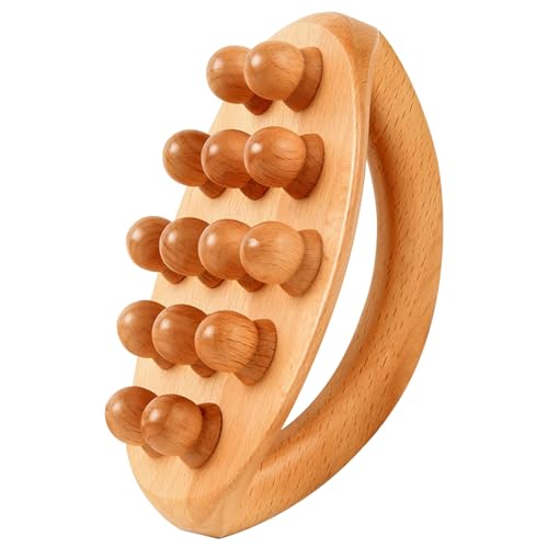 Outils de massage en bois avec poignée 14 perles Rouleau de massage en bois Outils drainage lymphatique pour la mise en forme du corps, la cellulite, Gua Sha, décoration exté