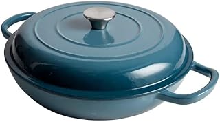 Simply Home Cast Iron Casserole 3.4L Shallow Round Atlantic Blue NonStick 31.5cm