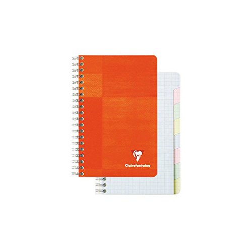 Clairefontaine - Ref 8809C - Wirebound Indexed Notebook (48 Sheets) - 11 x 17cm Size, Squared Ruling, 90gsm Brushed Vellum Paper, Laminated Card Cover - Assorted Colours (Pack of 10)