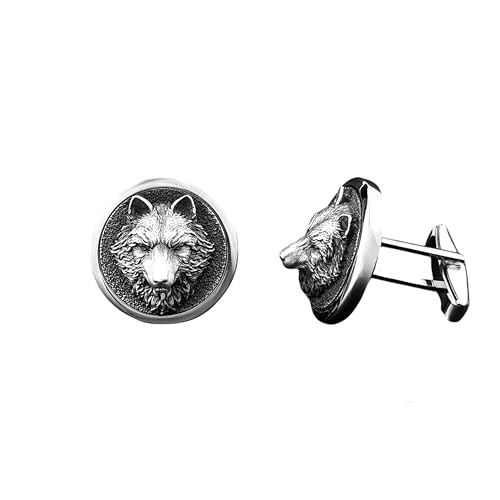Mancuernillas hombre diseño lobo plata esterlina baño oro miniatura 2