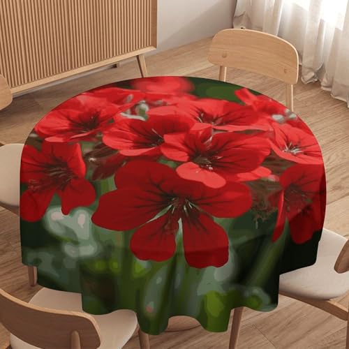 Nappe ronde rouge motif géraniums 127x127 cm antitache - 5