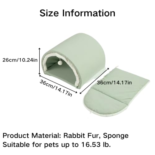 Foldable Semicircle Small Pet Tunnel Hideout, Reversible Dual Sided Cushion Plush Lined Burrow with Hanging Pom Pom Toy, Detachable Shelter for Rabbit Guinea Pig Ferret Small Animals - Image 2