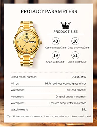 Image of OLEVS Mens Watch Stainless Steel Analog Quartz Watches for Men Day Date Easy Read Diamond Waterproof Dress Luxury Classic Casual Big Face Blue /Black /Gold /Silver Roman Arabic Numerals Men's Wrist Watch
