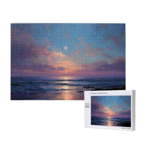 Honozo 1000-Piece Wooden Jigsaw Puzzle, Stars Glow Above Sea Waves