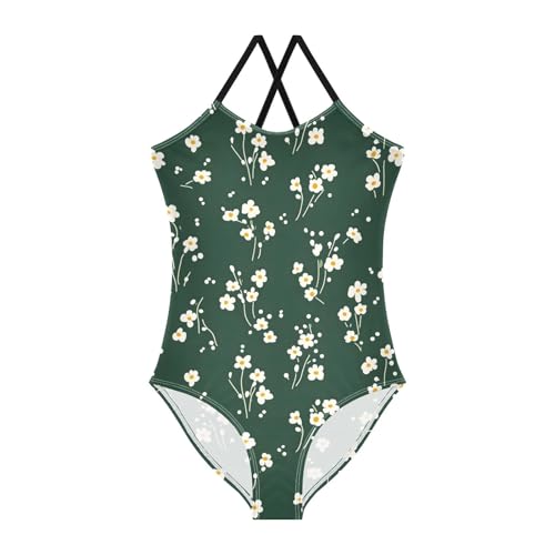 Small White Flower Girls One Piece Swimsuits Quick Dry Beach Swimwear Bathing Suit