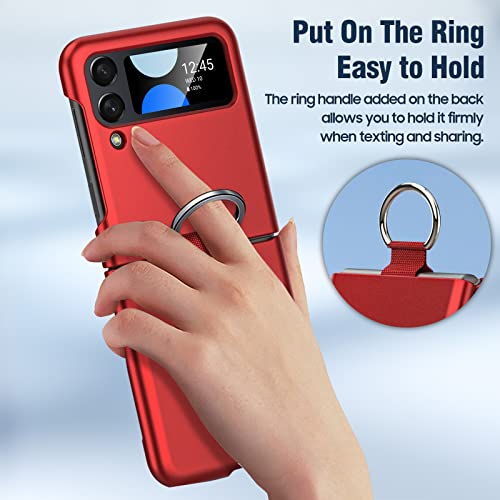 Vizvera For Samsung Galaxy Z Flip 4 Case With Ring, Galaxy Flip 4 Case All-Round For Z Flip 4 Phone Anti-Scratch Full-Body Shockproof Protective Case For Galaxy Z Flip 4 5G (2022)-Red #TOP3