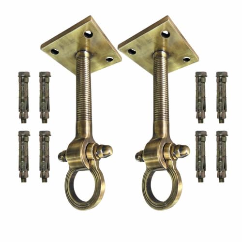 Image of Brass Hanging Hook Kada with Ring for Jhula Swing Ceiling Mount Bearing Kada Hammock Swing Chair Kada (12inch Golden-2PC) 1000 kg Weight Capacity.