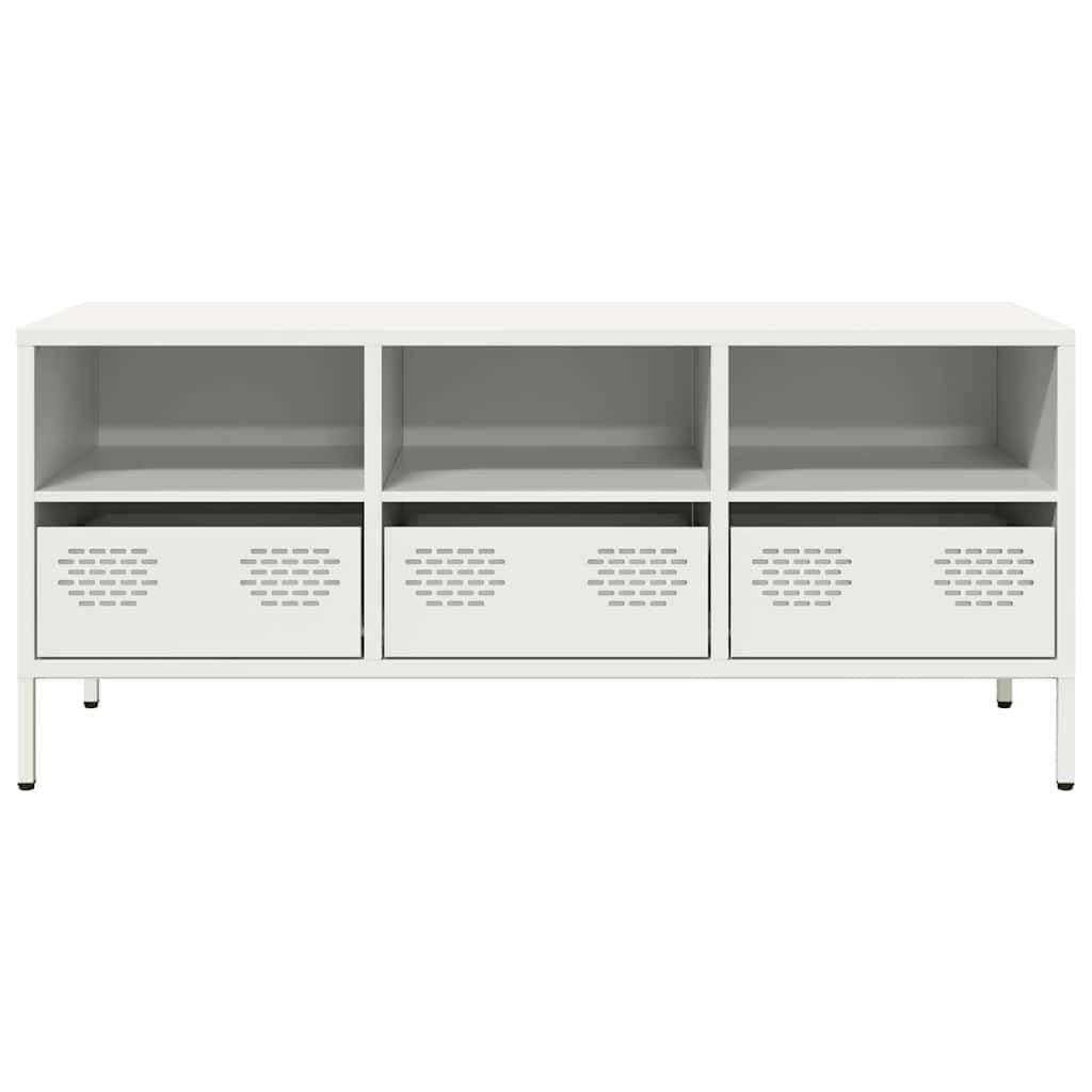 TV-Schrank Weiß, 101,5x39x43,5 cm Kaltgewalzter Stahl, Industrial Design, Modernes Media Center für Wohnzimmer und Schlafzimmer, mit Stauraum