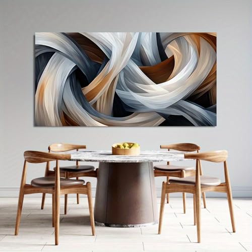 Toile murale géométrique abstraite moderne beige LIFKNVN 70x140 cm encadrée