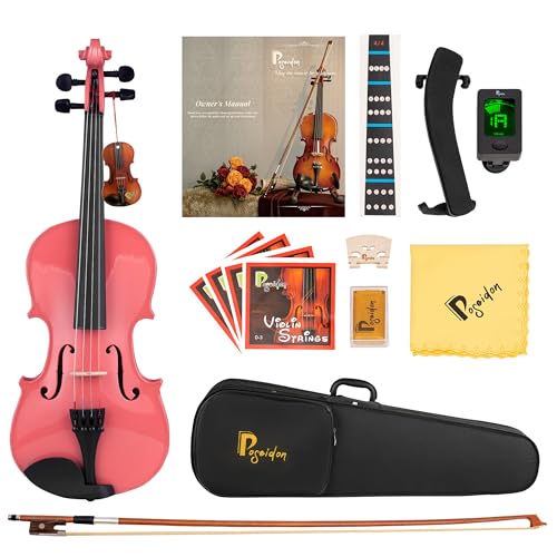 Image of Poseidon Kids Violin Beginner, 1 /2 Size Violins, Pink Violin Set Include Case, Rosin, Bow, Horse Bridge, Extra Violin Strings, Shoulder Rest, Manual Instruction