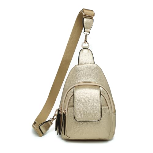 Sophia Crossbody Sling Bags for Women Vegan Leather Fanny Pack Purse Trendy Chest Bag for Travel (Gold)