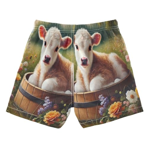 Flowers Cow Grass Boys Swim Trunks Quick Dry Toddler Swimsuit Boy Board Shorts Swimwear Bathing Suits M2