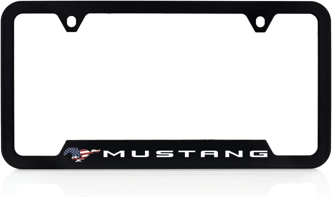 Ford Mustang Wordmark Patriotic UV Printed Black ABS Plastic License Plate Frame Holder