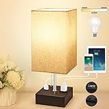 SKERITO Nachttischlampe mit Ladefunktion [AC-Steckdose & USB-Anschluss], 3 Farbtemperatur LED Tischlampe Vintage Tischleuchte für Schlafzimmer, Wohnzimmer, Lesen, Arbeiten (inkl. LED 9W E27 Glühbirne)