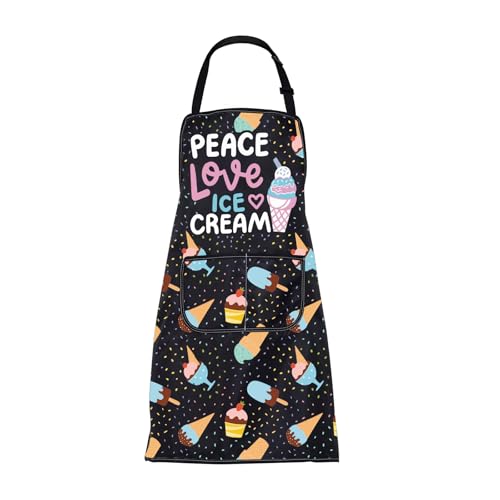 ENSIANTH Ice Cream Aprons for Women Dessert Lover Gifts Summer Ice Cream Gift Dessert Shop Working Kitchen Apron with Pockets (2579 Ice Cream Apron)