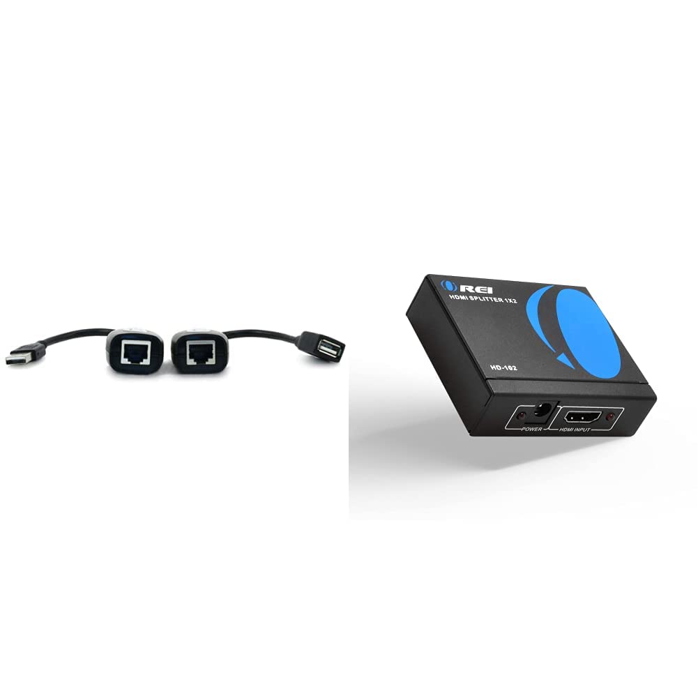Monoprice USB Extender Over CAT5E or CAT6 Connection up to 150ft, Black & OREI HDMI Splitter 1 in 2 Out 4K - 1x2 HDMI Display Duplicate/Mirror - Powered Splitter Full HD 1080P, 4K @ 30Hz