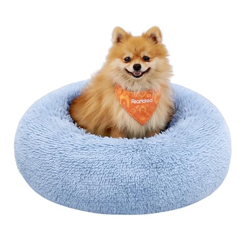 Feandrea Cama de Perros, Cama para Perros, Cojín Central Extraíble y Lavable, Alfombra de Felpa Suave y Mullida, 60 cm de Diámetro, Azul Pálido PGW038Q01