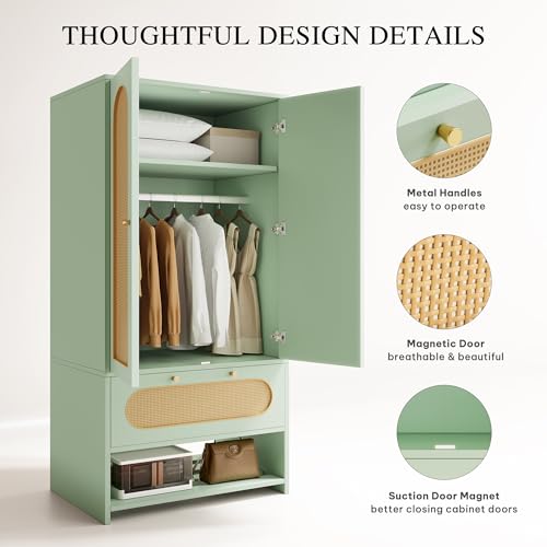 image for DWVO Rattan Armoire Wardrobe Closet - 70