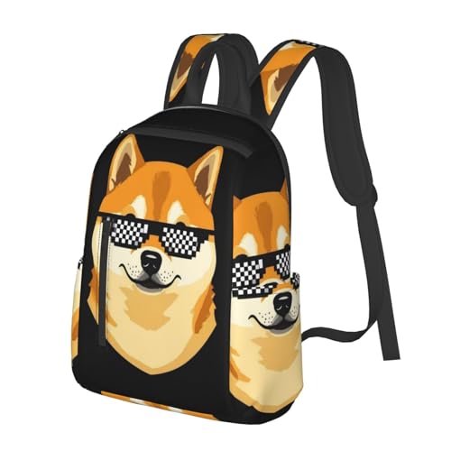 Casual Daypack with Water Bottle Pocket, Perfect for Travel, Work, and Daily Use, Funny Shiba Inu Thug Dog Life Sunglasses Daypack Rucksack2