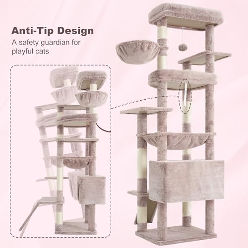 Image of Heybly Tall Cat Tree for Large Cat, 80-inch Multi-Level Cat Tower HCT038MU