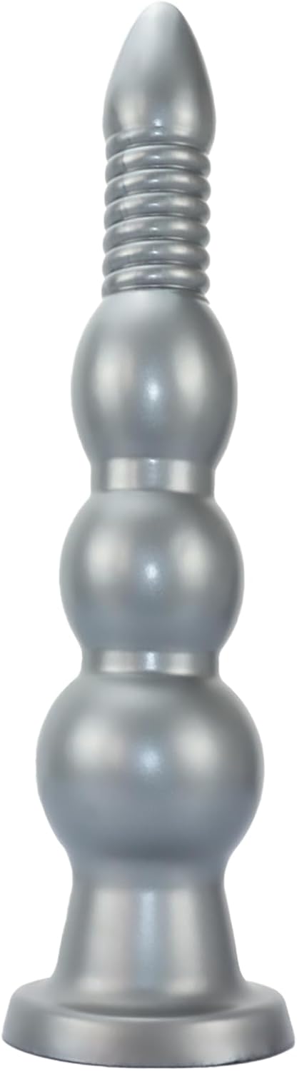 10.74 Inch Long Anal Dildo with Three Gradual Large Beads - Liquid Silicone Long Dildo with Tapered Tip - Vaginal Prostate Massage Butt Plug Sex Toy for Men Women (Gray)