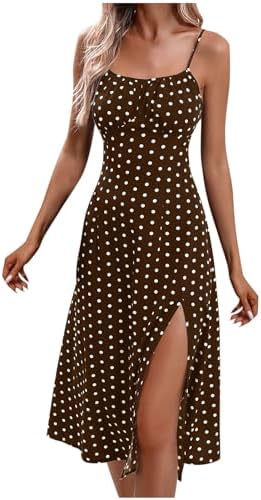 Women Polka Dot Spaghetti Strap Dresses Beach Vacation Sundresses 2024 Causal Slit Midi Dress Trendy Boutique Clothes Women Polka Dot Spaghetti Strap Dresses Beach Vacation Sundresses 2024 Causal Slit Midi Dress Trendy Boutique Clothes
